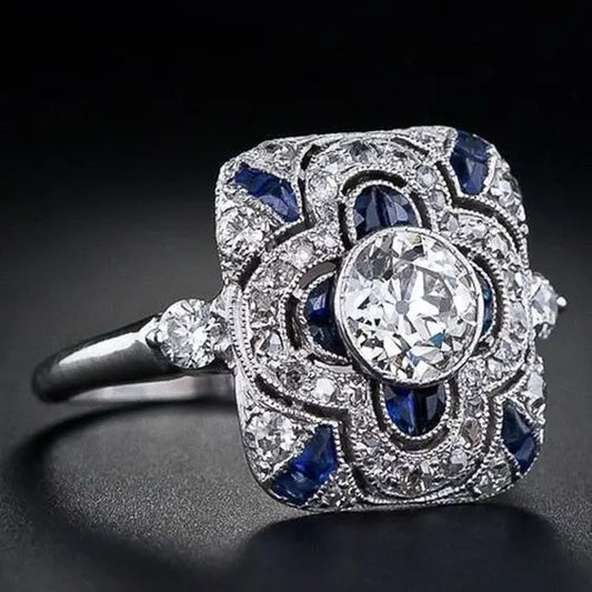 Anello vintage in argento con zircone blu